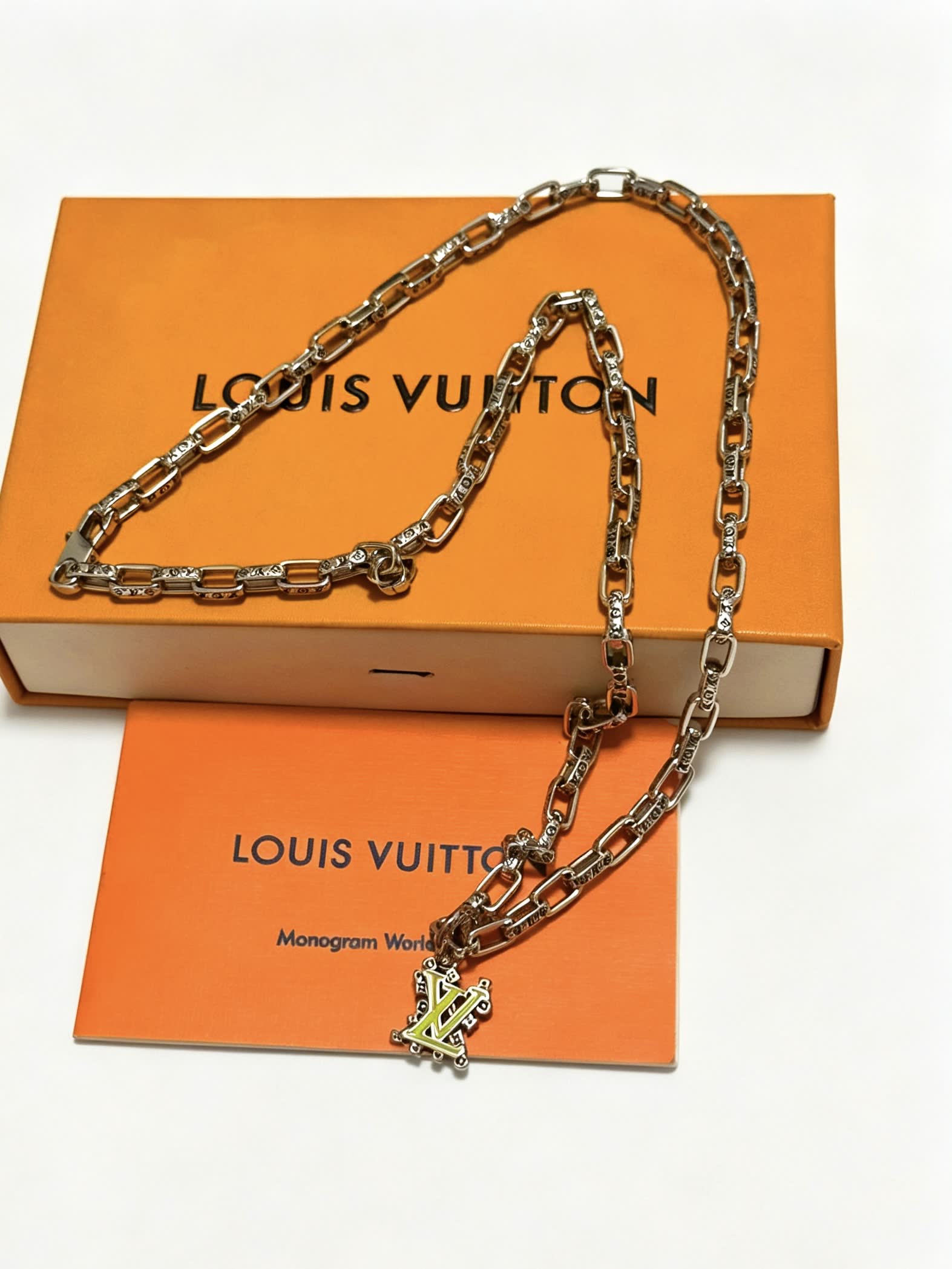 Louis Vuitton Silver Chain with LV Pendant